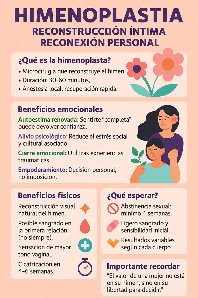 Beneficios emocionales y físicos de la himenoplastia infografía